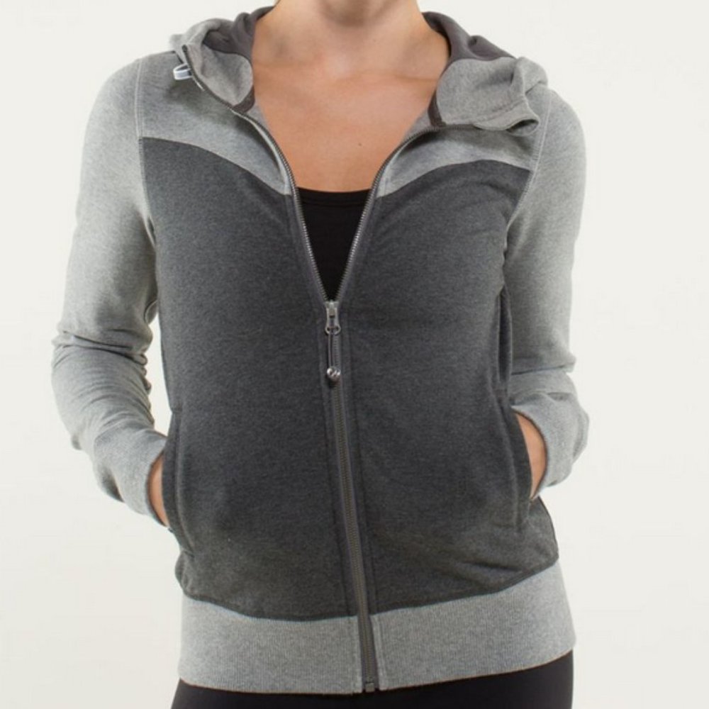 Lululemon Bliss Break Hoodie Heathered Grey Trio Color Full Zip Coat Jacket Sz 4